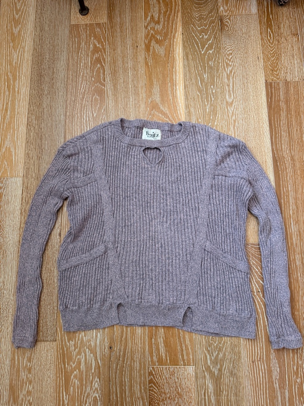 For Love & Lemons Lavender Ribbed Sweater with Heart Keyhole